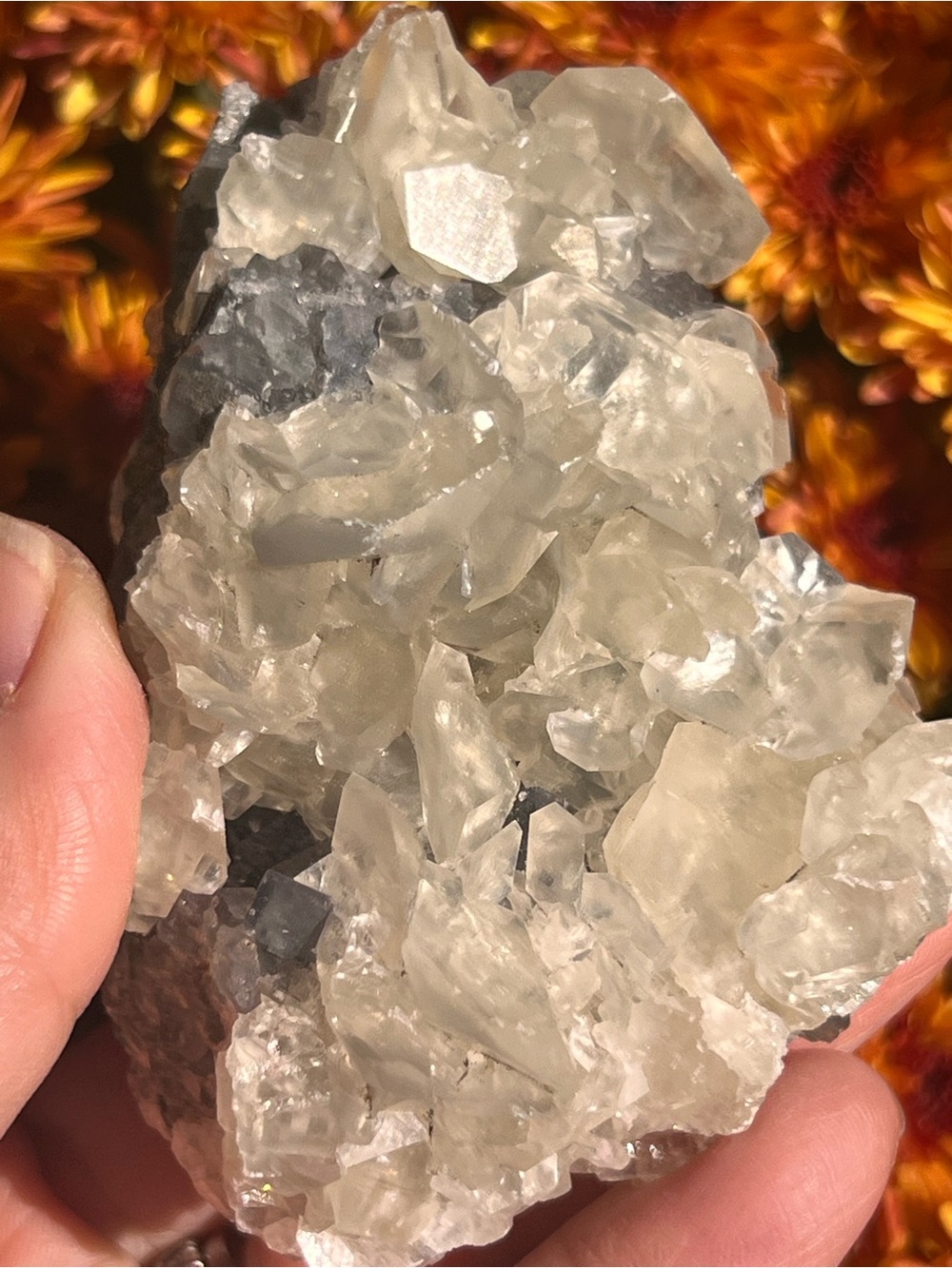 Calcite (2) with fluorite specimen with stand Crystal ~ UV reactive